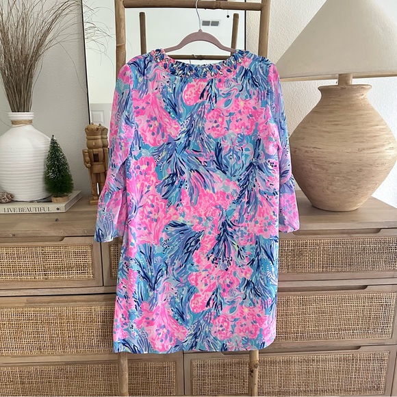 Lilly Pulitzer ELENORA SILK DRESS Periwinkle Purple Fan Sea Pants M - Picture 4 of 11